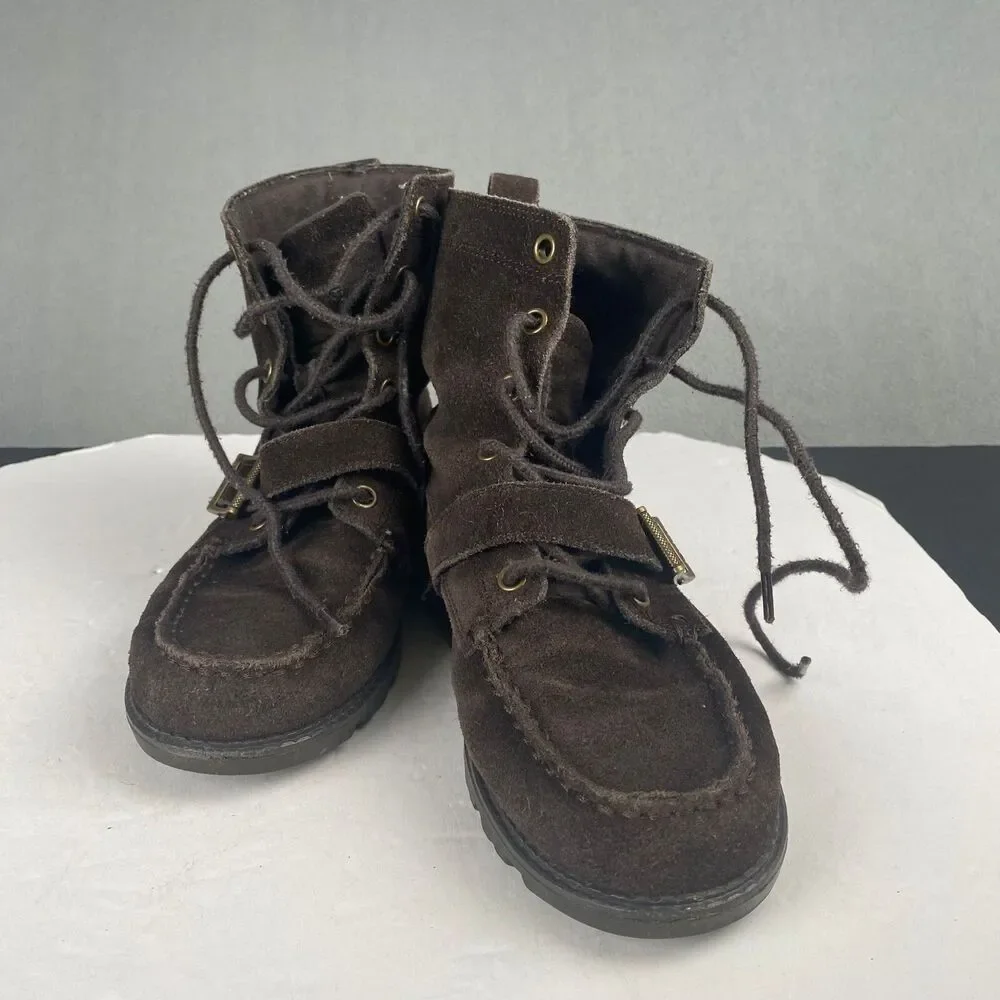 Polo Ralph Lauren Duck Boots Big Boy Kids 4 Brown Leather Buckle,Hiking,Outdoor